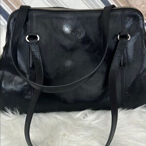 Monsac Black Shoulder Bag , Black Leather 👜